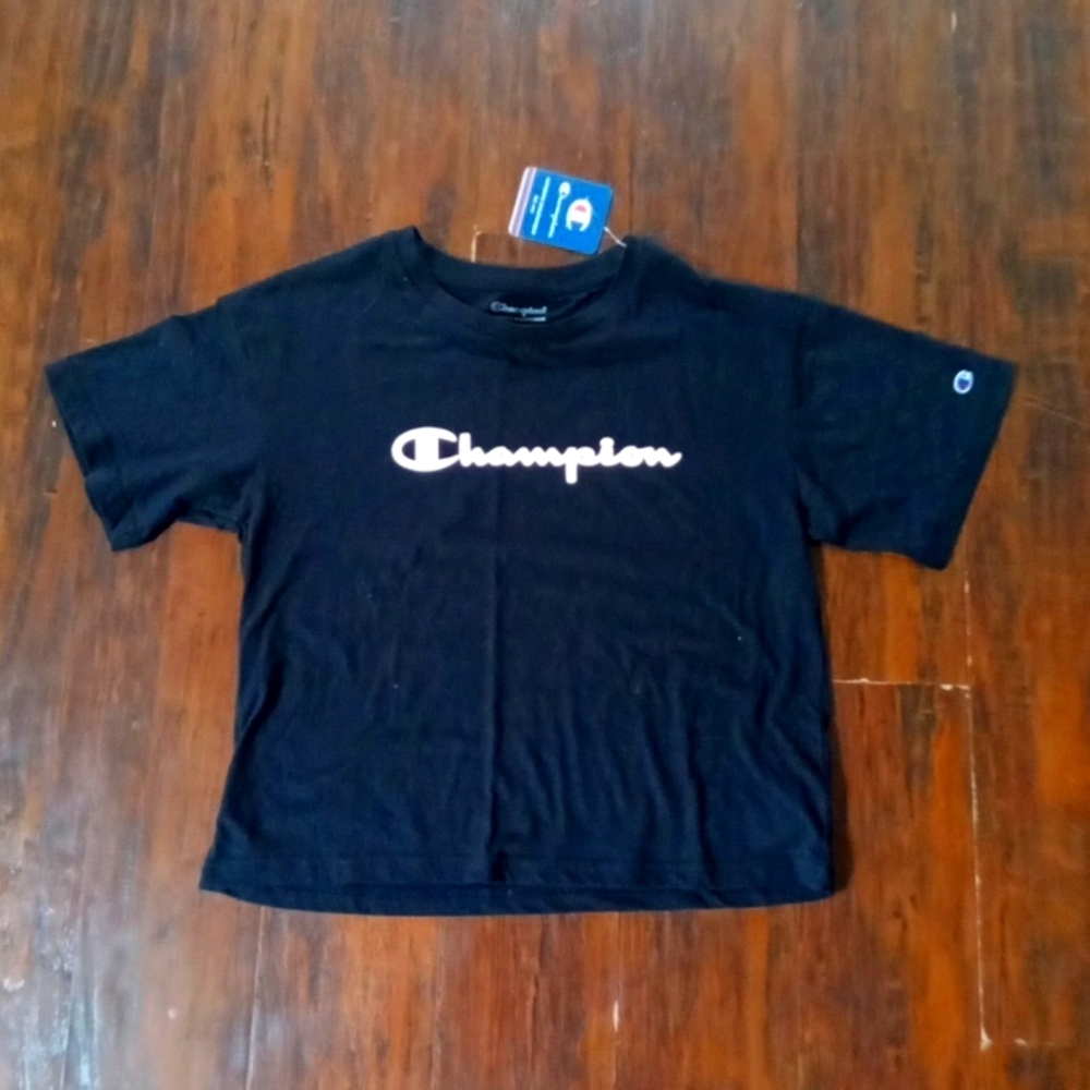 NWT Champion Black Short Sleeve logo Crop Top Girls Large